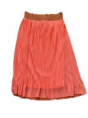 Rachel Rose Orange Pleated Thick Elastic Waistband Pull On Chiffon Midi Skirt